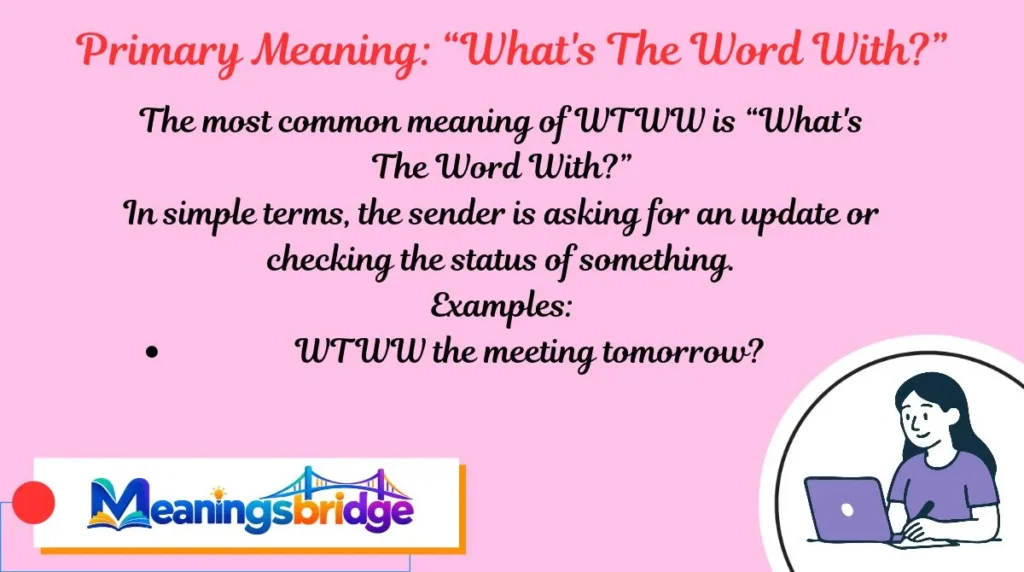 Primary Meaning: “What's The Word With?”